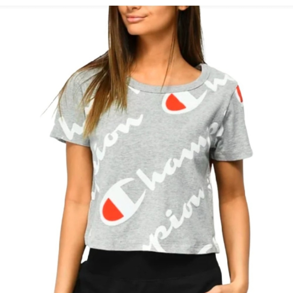 Champion Women's Gray Logo Crop Top